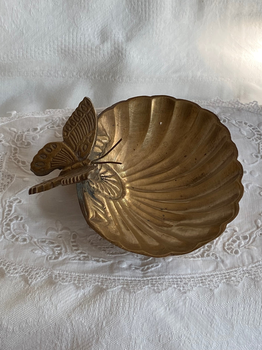 vintage clamshell with resting butterfly