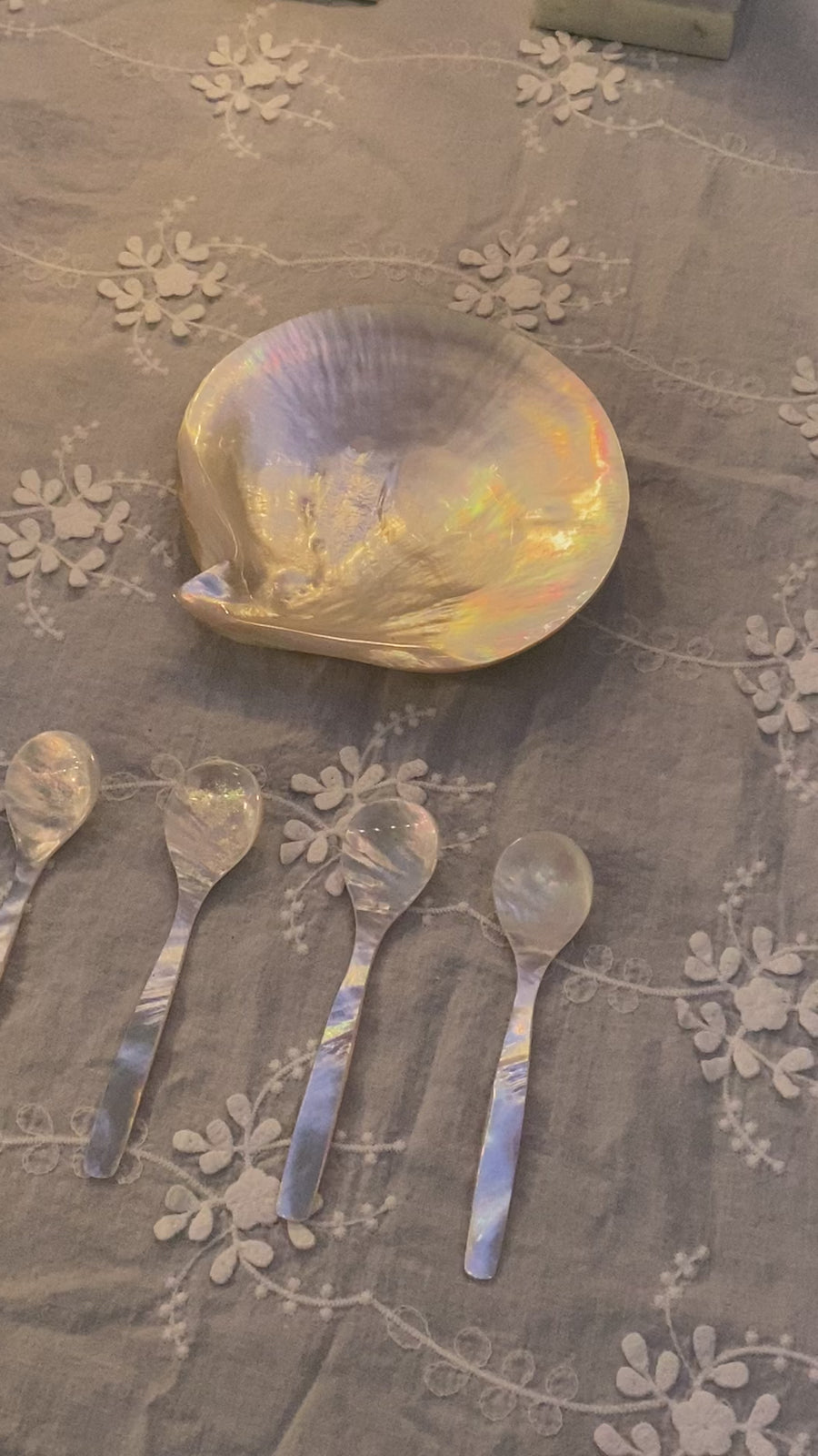 mother of pearl plate + spoon set