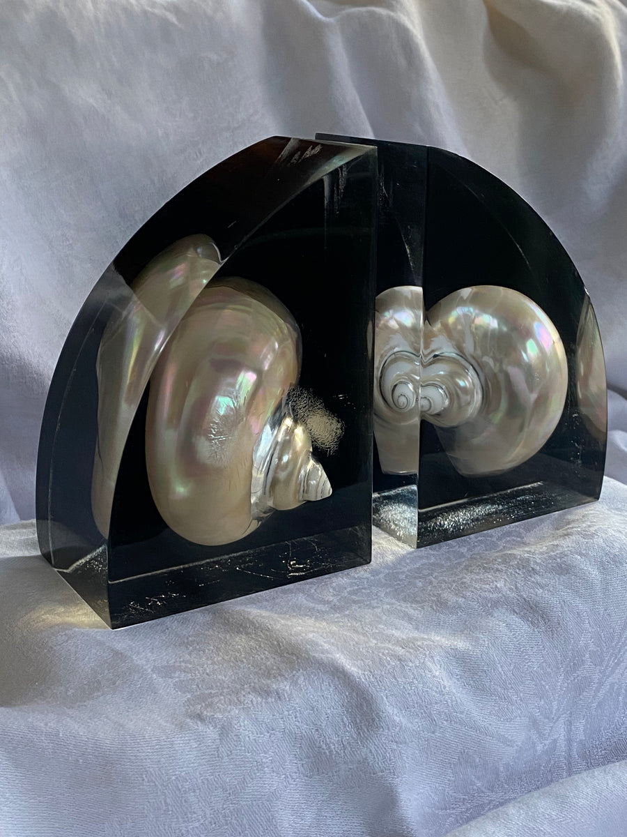 lucite shell embedded bookends