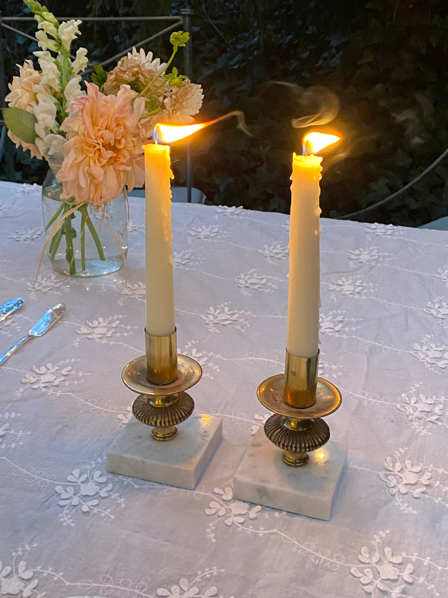 marble & brass candleholders