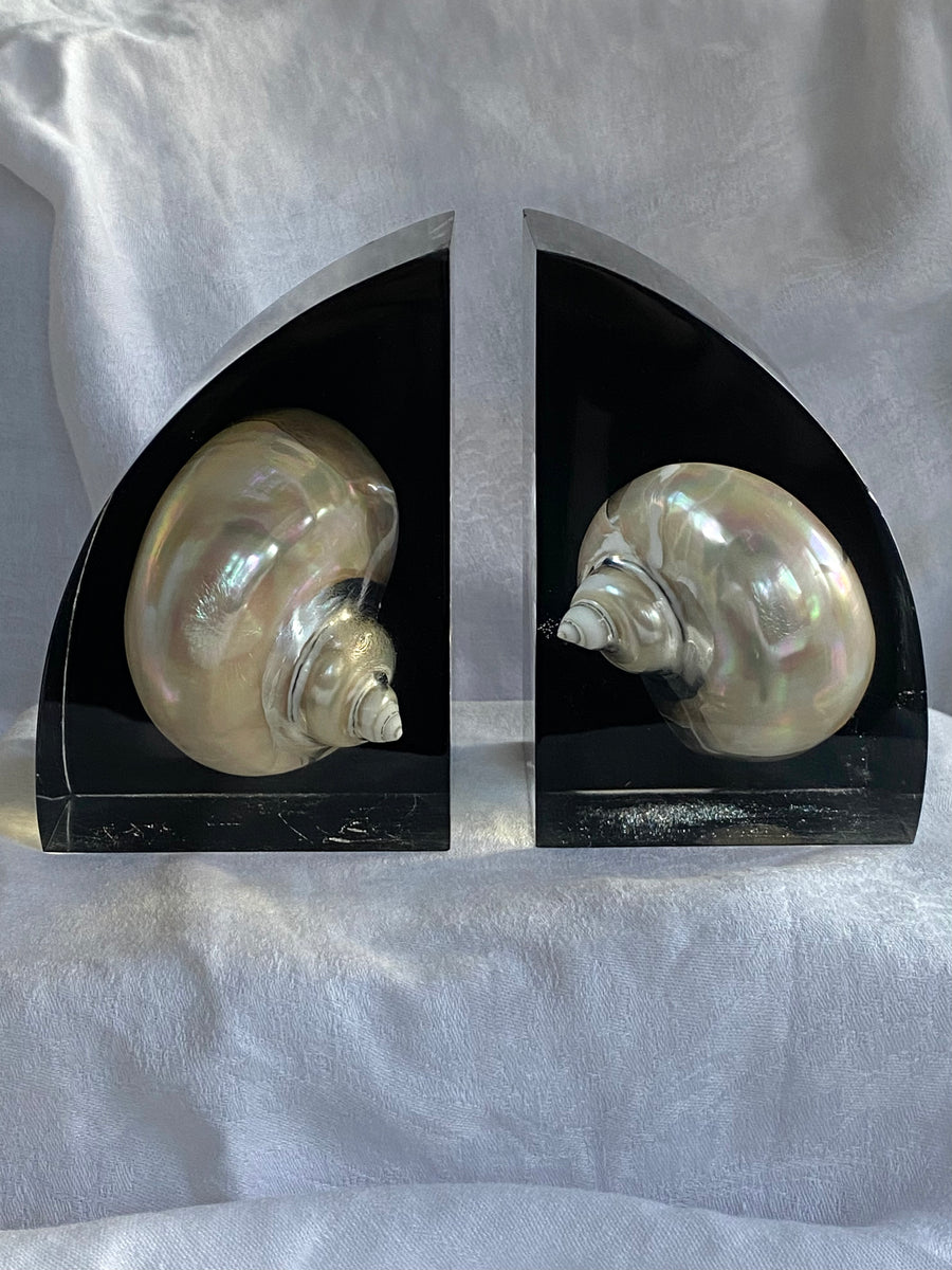 lucite shell embedded bookends