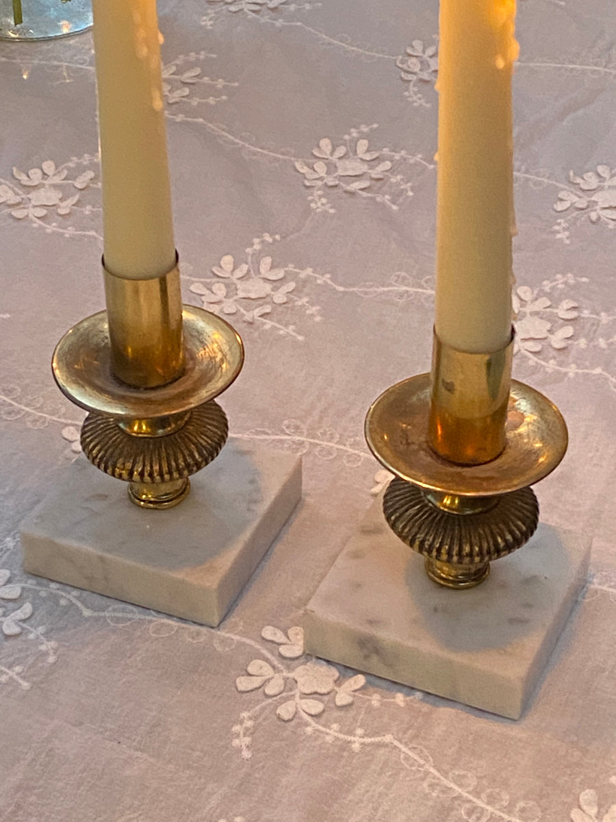 marble & brass candleholders