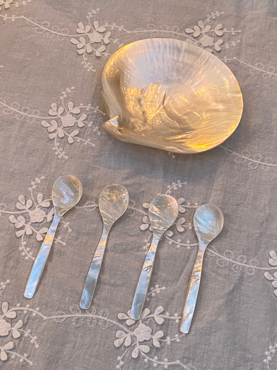 mother of pearl plate + spoon set